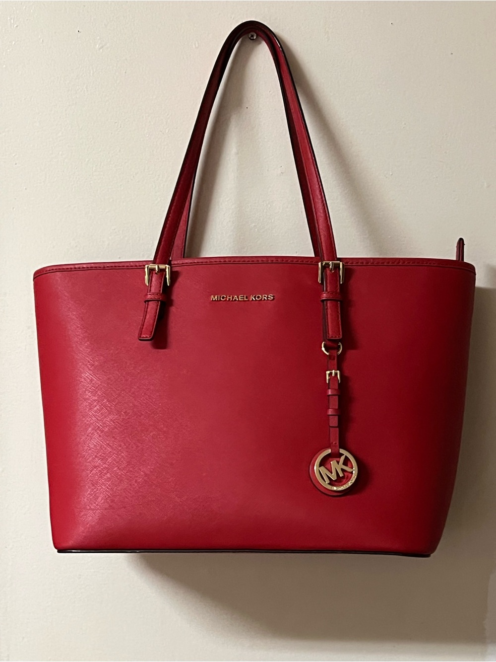 Michael Kors Jet Set Red Leather Tote Bag